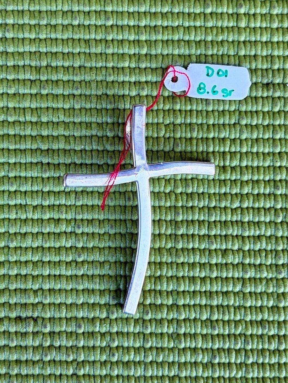 950 Sterling Silver Thin Sway Square Cross Pendant Modern Rear Loop Peru NOS 9g